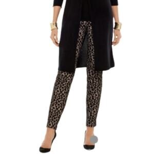 Chico’s Black Label Pants Black Cheetah Print Overlay Cream Dress Party Size 8